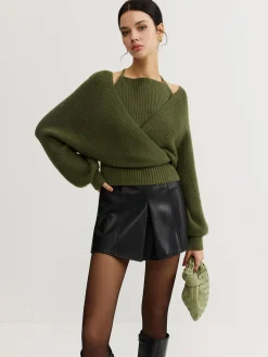 2 in 1 Bat Sleeve Halter Knit Top