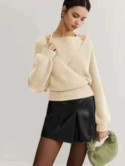 2 in 1 Bat Sleeve Halter Knit Top