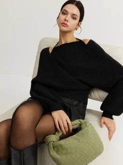 2 in 1 Bat Sleeve Halter Knit Top