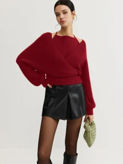 2 in 1 Bat Sleeve Halter Knit Top