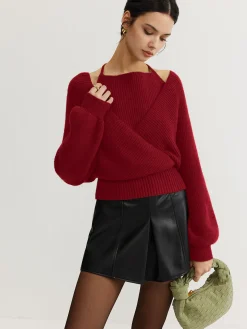 2 in 1 Bat Sleeve Halter Knit Top