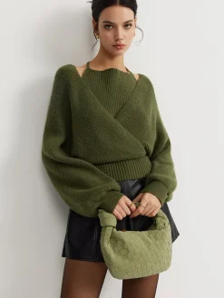2 in 1 Bat Sleeve Halter Knit Top