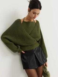 2 in 1 Bat Sleeve Halter Knit Top