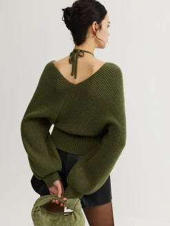 2 in 1 Bat Sleeve Halter Knit Top