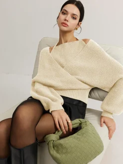 2 in 1 Bat Sleeve Halter Knit Top