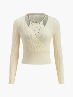 2 in 1 Beaded Cinched Waist Sweater