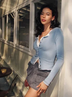 2 in 1 Button Jersey Blouse