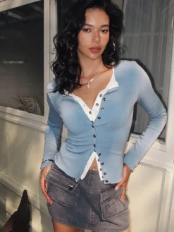 2 in 1 Button Jersey Blouse