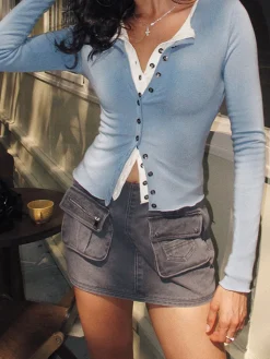 2 in 1 Button Jersey Blouse