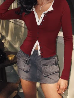 2 in 1 Button Jersey Blouse