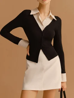 2 in 1 Button Split Lapel Blouse