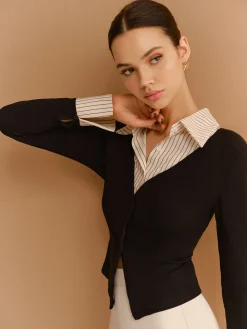 2 in 1 Button Split Lapel Blouse