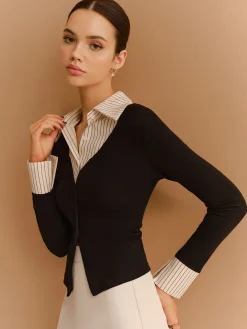 2 in 1 Button Split Lapel Blouse