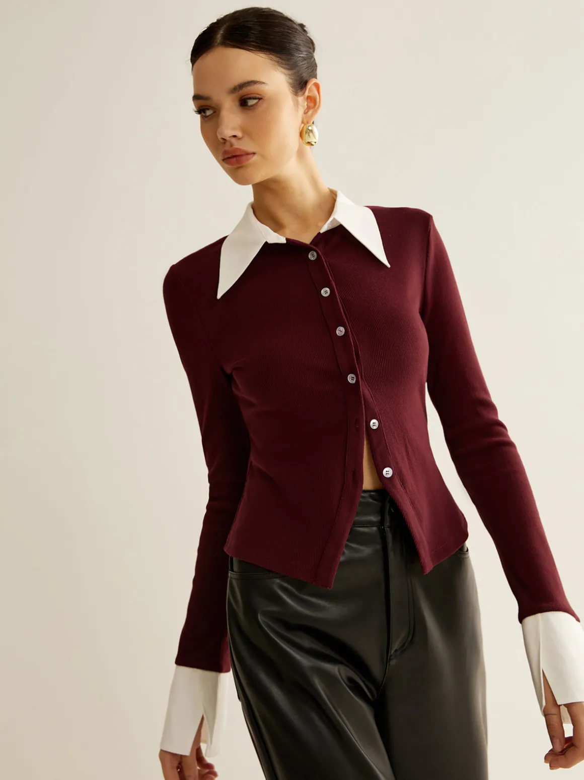 2 in 1 Contrast Binding Button Shirt