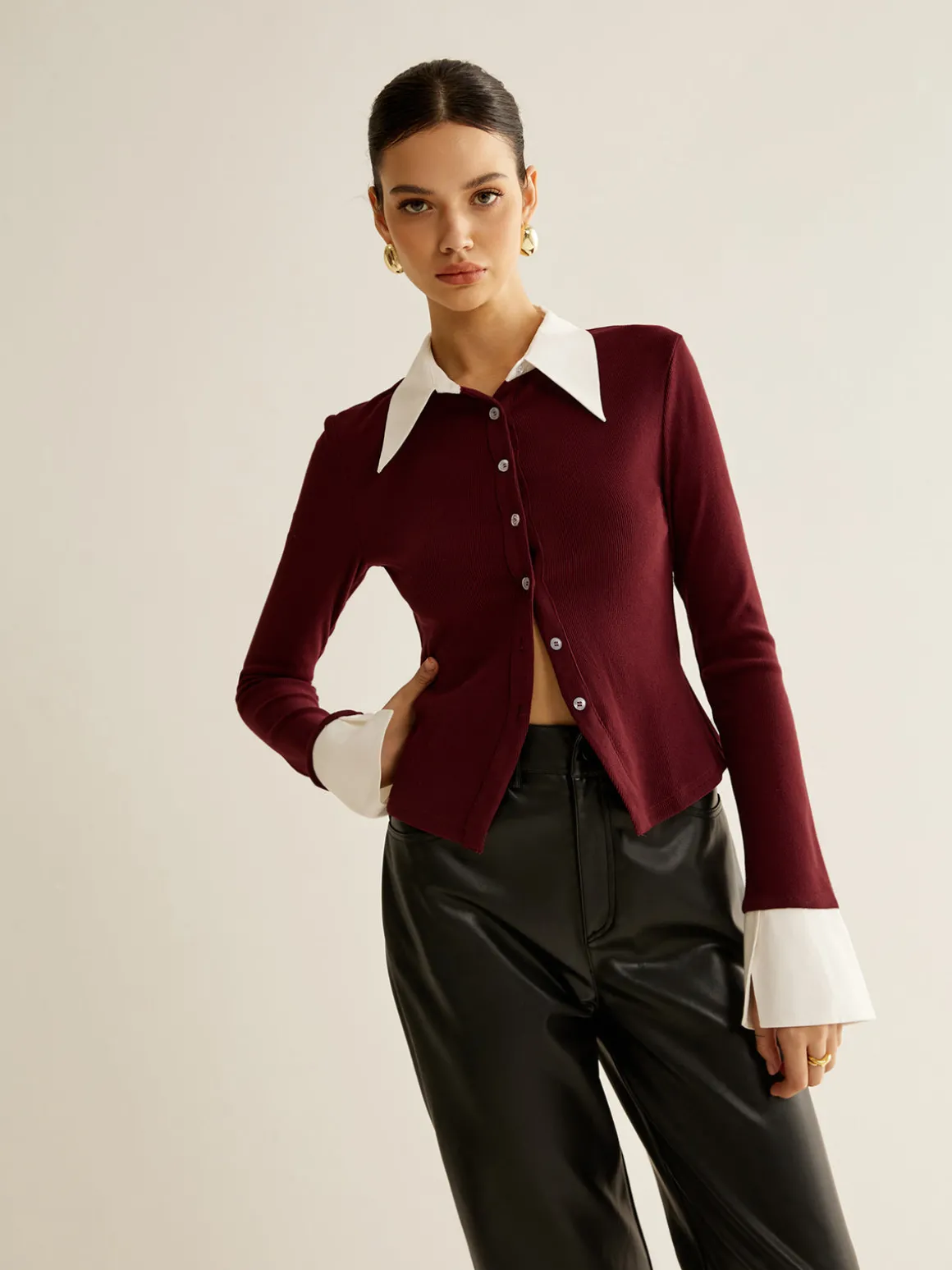 2 in 1 Contrast Binding Button Shirt