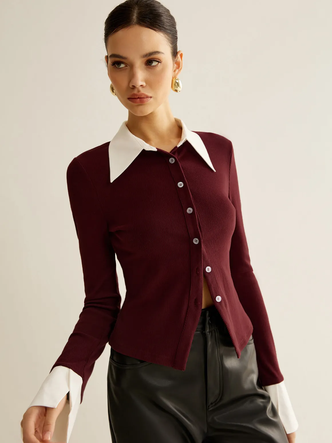 2 in 1 Contrast Binding Button Shirt