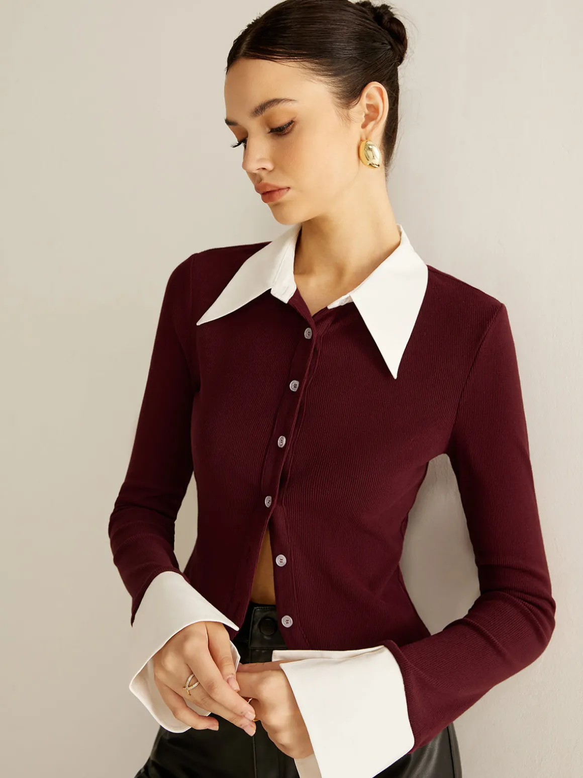 2 in 1 Contrast Binding Button Shirt