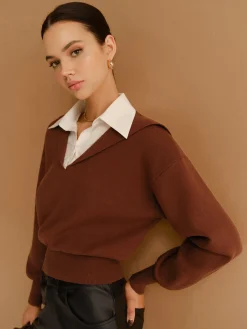 2 in 1 Lapel Cinched Sweater