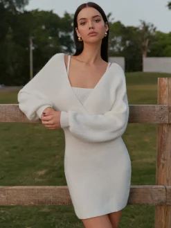 2 in 1 Leg-Of-Mutton Sleeve Sweater Short Dress