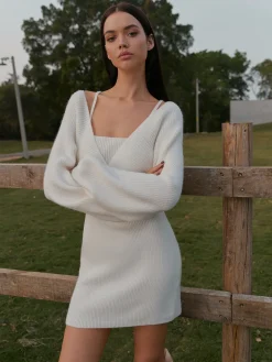 2 in 1 Leg-Of-Mutton Sleeve Sweater Short Dress
