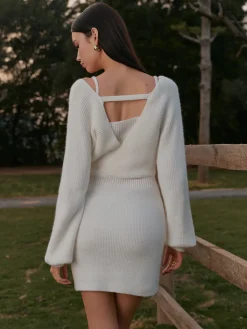 2 in 1 Leg-Of-Mutton Sleeve Sweater Short Dress