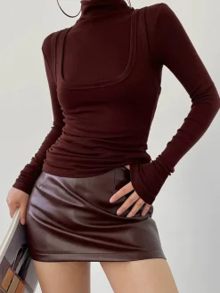 2 in 1 Mock Neck Jersey Top