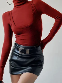 2 in 1 Mock Neck Jersey Top