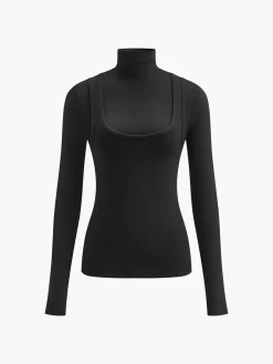 2 in 1 Mock Neck Jersey Top