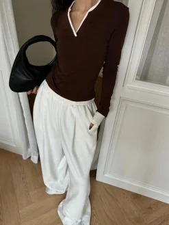 2 in 1 V-Neck Contrast Trim Jersey Top