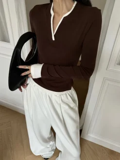 2 in 1  V-Neck Contrast Trim Jersey Top