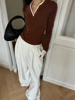 2 in 1 V-Neck Contrast Trim Jersey Top