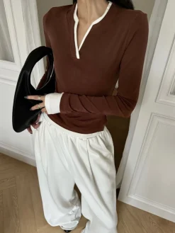 2 in 1  V-Neck Contrast Trim Jersey Top