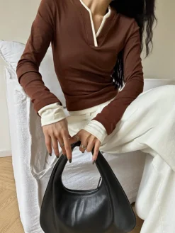 2 in 1  V-Neck Contrast Trim Jersey Top