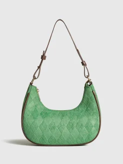 Adjustable Strap Rhombic-Pattern Crescent Bag