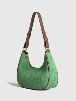 Adjustable Strap Rhombic-Pattern Crescent Bag