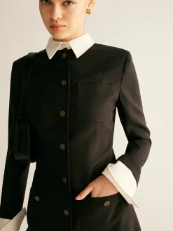Adjustable-Collar Slim Blazer Dress