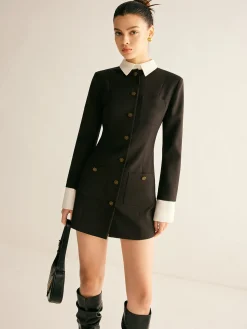 Adjustable-Collar Slim Blazer Dress