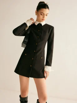 Adjustable-Collar Slim Blazer Dress