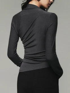 Asymmetric Collar Draped Long Sleeve Shirt