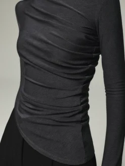 Asymmetric Collar Draped Long Sleeve Shirt