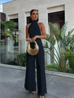 Asymmetric Halter Crop Top With Wide Leg Pants Set