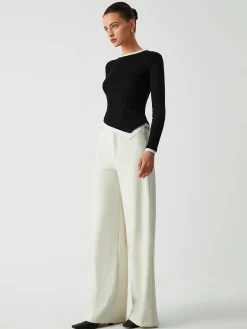 Asymmetric Hem Contrast Trim Long Sleeve Shirt