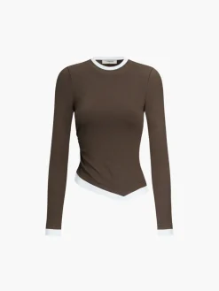 Asymmetric Hem Contrast Trim Long Sleeve Shirt