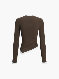 Asymmetric Hem Contrast Trim Long Sleeve Shirt