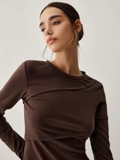 Asymmetric Hem Piping Long Sleeve Top