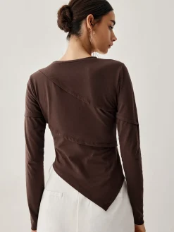Asymmetric Hem Piping Long Sleeve Top