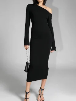 Asymmetric Off Shoulder Long Sleeve Midi Dress