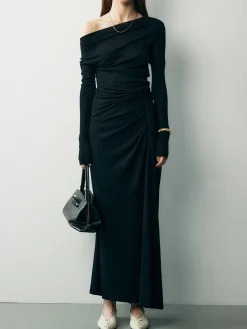 Asymmetric Off Shoulder Ruched Two Piece Skirt Set