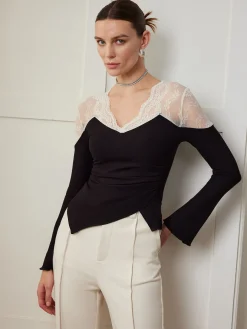 Asymmetric Skinny Lace Panel Blouse
