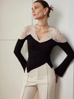 Asymmetric Skinny Lace Panel Blouse